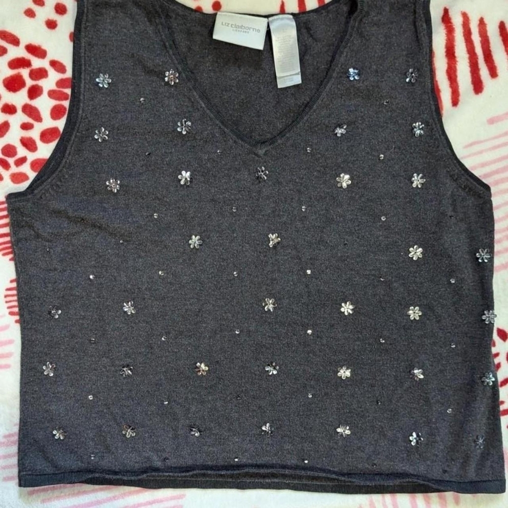 Gray Sequined Sweater Vest Size Large from Liz Claiborne
